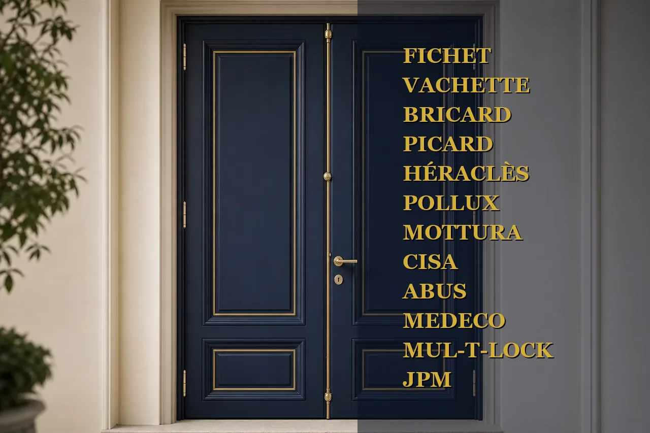 Porte double vantaux navy avec marques de serrurerie partenaires en or - Chevilly-Larue